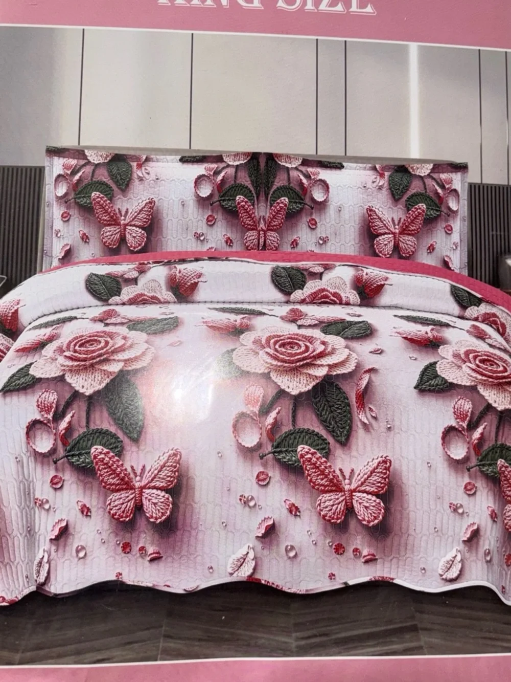 Pink Floral & Butterfly Quilt Set - Soft Pink Bedding